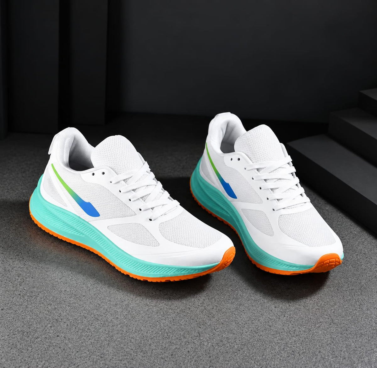 Men’s Lightweight Running Shoes – White, Blue & Aqua
