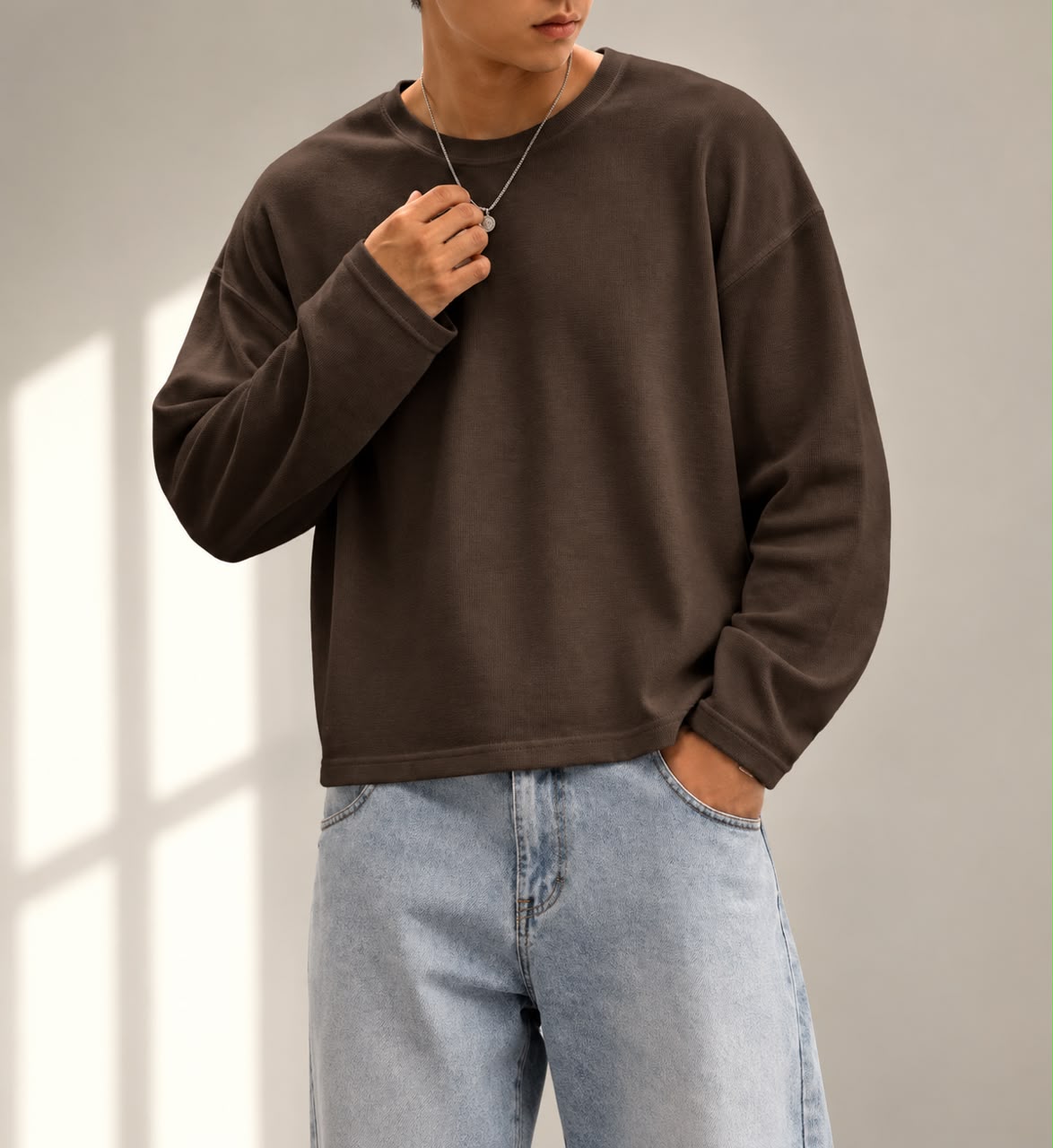 Men’s Premium Oversized White Long Sleeve T-Shirt