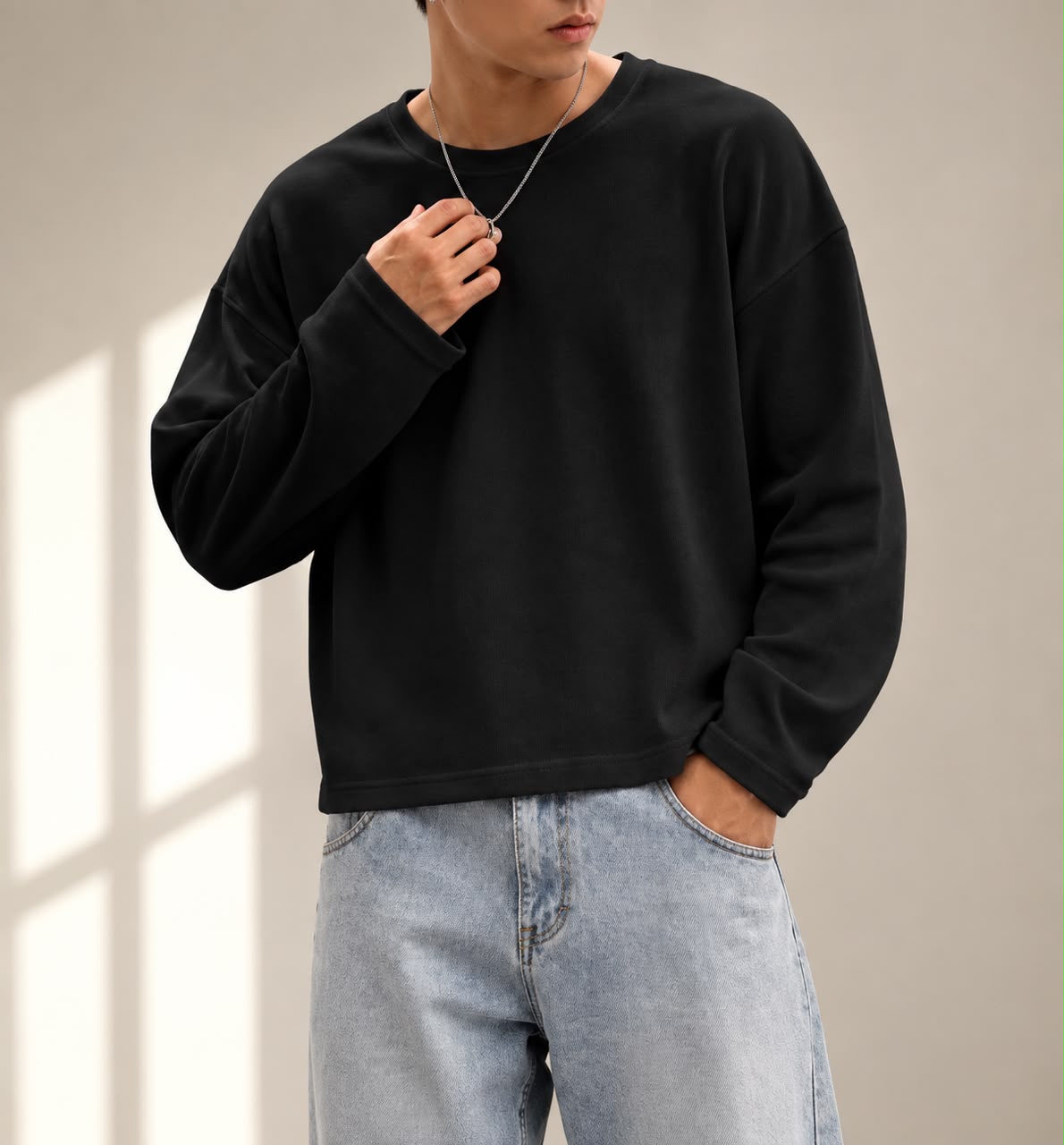 Men’s Premium Oversized White Long Sleeve T-Shirt